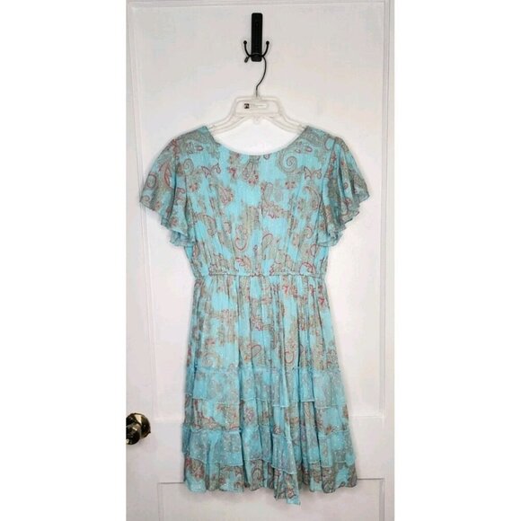 NWT Sz S/M Ananta Made In India 100% Rayon Turquoise Blue Red Paisley Dress Boho - Picture 2 of 7